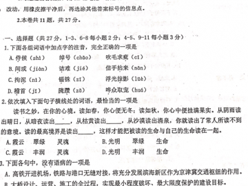 2020年天津滨海新区中考模拟语文试卷